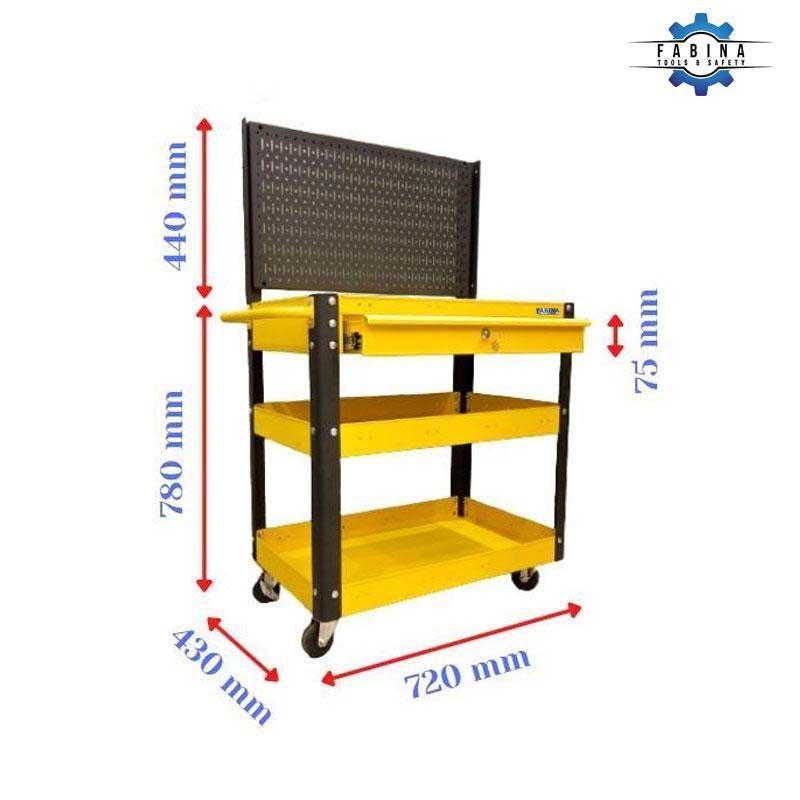 Kệ thép di động 1 hộc kéo màu vàng vách lưới đen Fabina