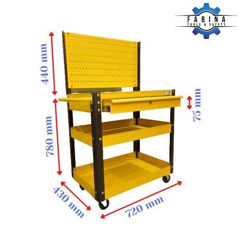 Kệ thép di động 3 ngăn 1 hộc kéo vách lưới vàng Fabina