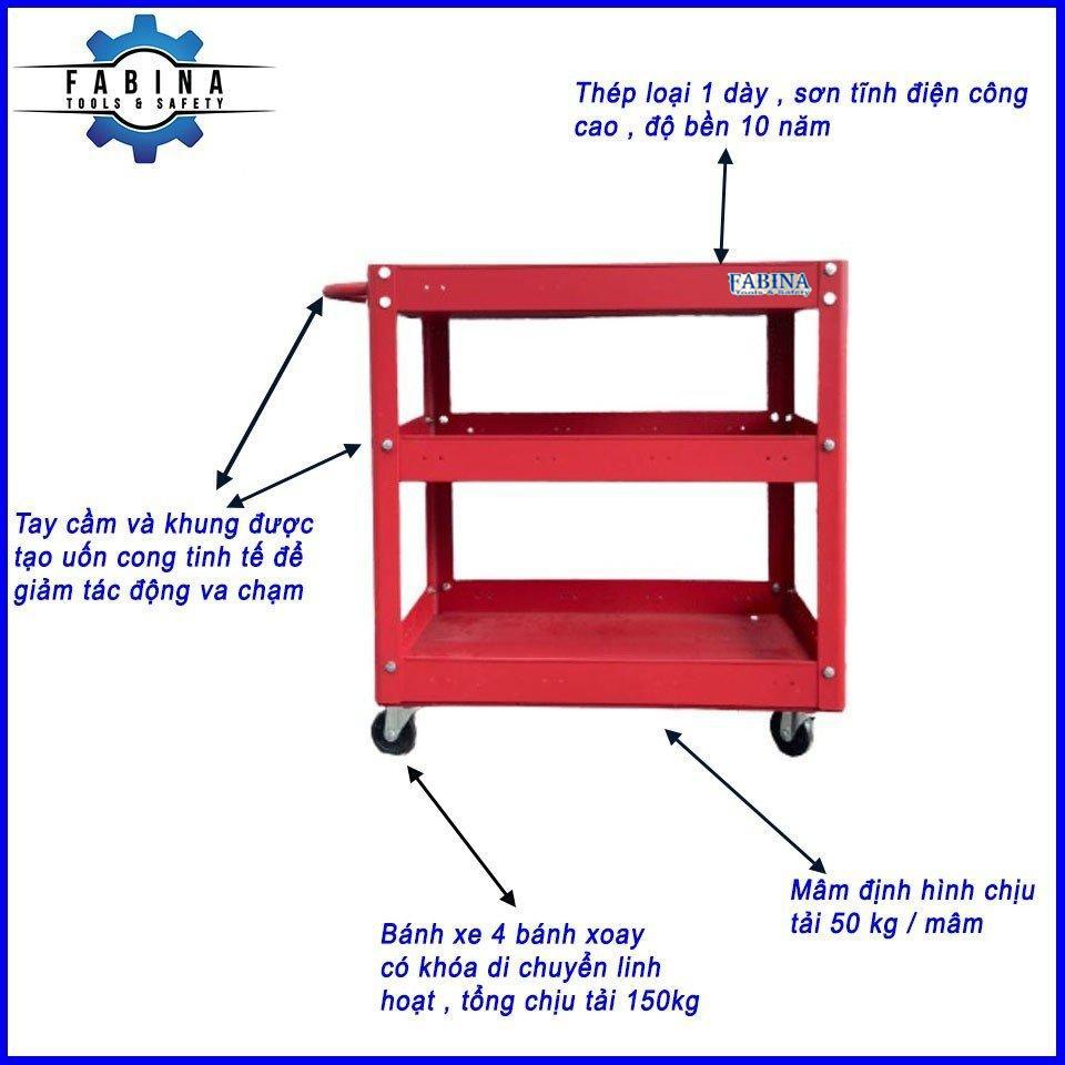 Kệ thép di động 3 tầng màu đỏ FABINA