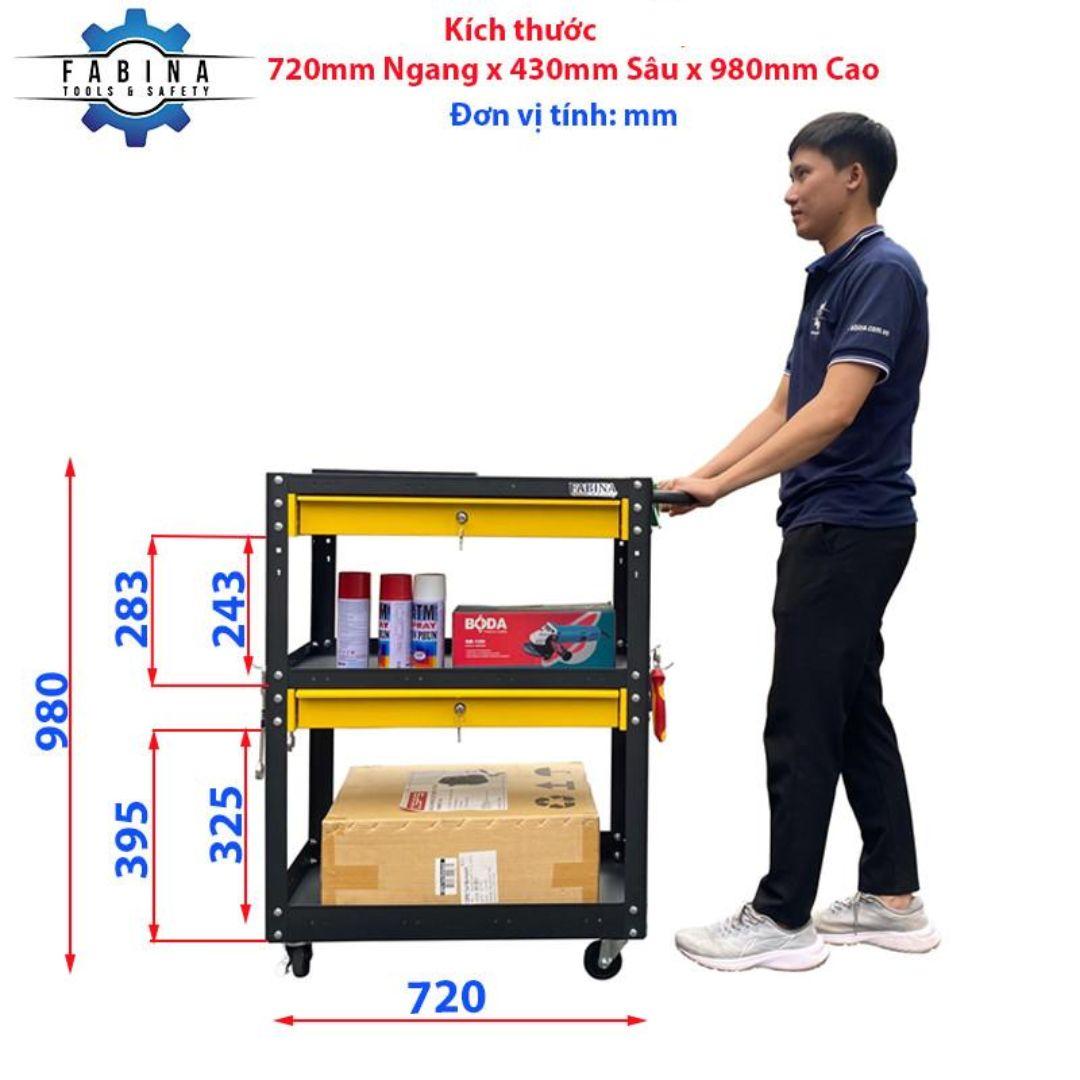 Kệ thép di động cao 980mm màu đen, 02 hộc kéo màu vàng FABINA