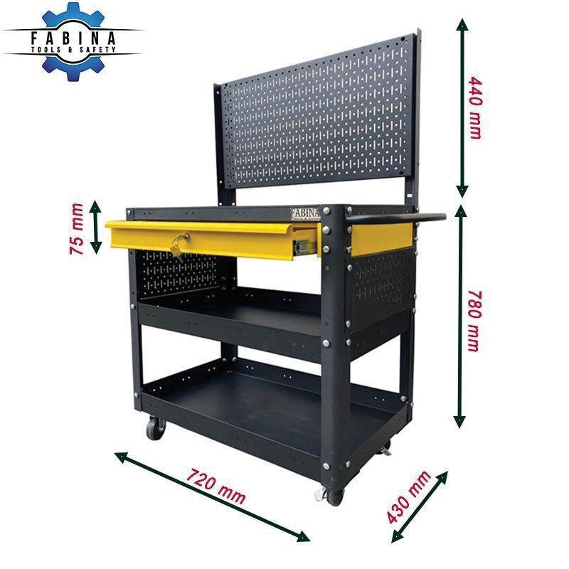 Kệ thép di động đa năng màu đen 1 hộc kéo vàng vách lưới đen Fabina