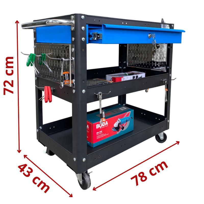 Kệ thép di động màu đen 1 hộc kéo xanh và phụ kiện Xi mạ Fabina