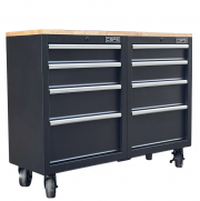 Tủ dụng cụ CSPS 122cm - 08 hộc kéo màu đen tay cầm trắng mặt ván gỗ