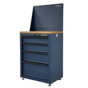 Tủ dụng cụ CSPS 61cm - 04 hộc kéo màu xanh dương kèm vách lưới ván gỗ kèm chân tăng chỉnh