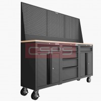Set of 3 CSPS tool cabinets 183cm, black, wooden panel surface, mesh walls - 06 drawers (white handles)