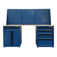 Bộ Bàn Nguội CSPS 183cm - 05 hộc kéo màu xanh dương mặt ván gỗ vách lưới