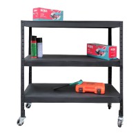 3 tier steel plate shelf with black wheels FABINA 100cm