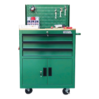 Tủ dụng cụ 3 hộc kéo 2 ngăn chứa màu xanh lá kèm vách lưới Fabina