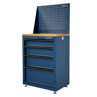 CSPS Blue Tool Cabinet 61cm including leaving feet with Pegboard and Wooden Top – 04 Drawers