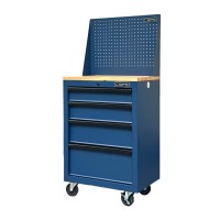 CSPS Blue Tool Cabinet 61cm with Wooden Top & Pegboard & FBN Casters 12cm – 4 Drawers
