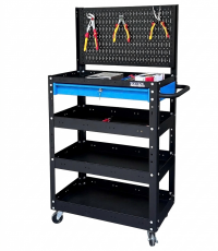 Xe đẩy 4 tầng cao 980mm màu đen hộc kéo xanh dương kèm vách lưới