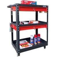 Xe đẩy 3 tầng cao 980mm màu đen hộc kéo đỏ