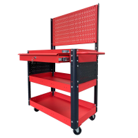 Multi-function trolley with 3 compartments 1 drawer with red mesh wall Fabina