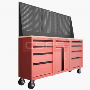 Bộ 3 Tủ dụng cụ CSPS 183cm màu đỏ mặt ván gỗ kèm vách lưới - 09 hộc kéo
