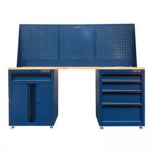 Bộ Bàn Nguội CSPS 183cm - 05 hộc kéo màu xanh dương mặt ván gỗ vách lưới