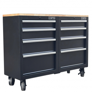 Tủ dụng cụ CSPS 122cm - 08 hộc kéo màu đen tay cầm trắng mặt ván gỗ