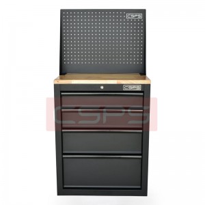 Tủ dụng cụ CSPS 61cm - 04 hộc kéo màu đen mặt ván gỗ kèm vách lưới