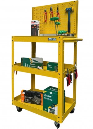 Xe đẩy 3 ngăn cao 980mm kèm vách lưới màu vàng FABINA
