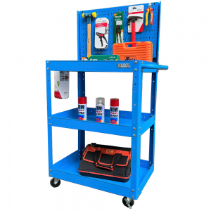 Xe đẩy 3 ngăn cao 980mm kèm vách lưới màu xanh dương FABINA